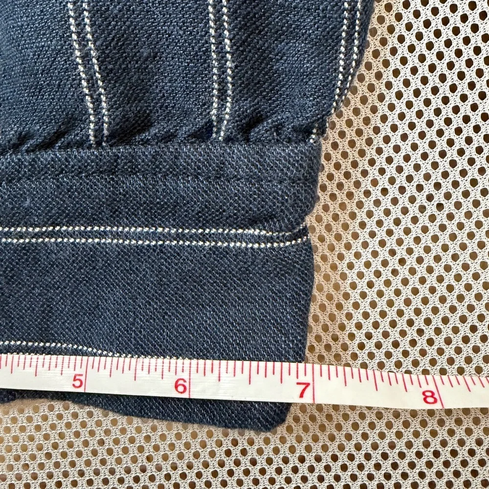 Banana Republic Avery Linen Cotton Striped Pants Navy Blue Tie Waist Crop 12 EUC